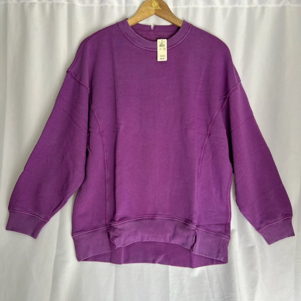 Aerie Chill Crew Sweatshirt Purple - Picture 1 of 7